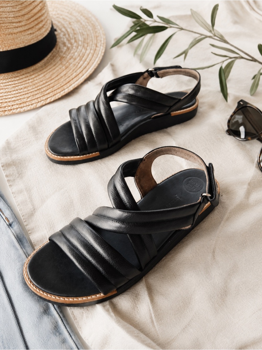 Paul Green Ronnie Black Leather Crisscross Slingback Puffy Sandals Sz 7 Austria